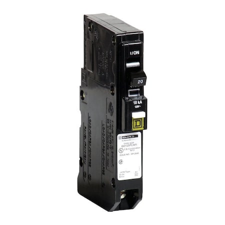 Square D Miniature Circuit Breaker, QO Series, 20A, 1 Pole, 120V AC, 10kA at 120V AC QO120PCAFIC